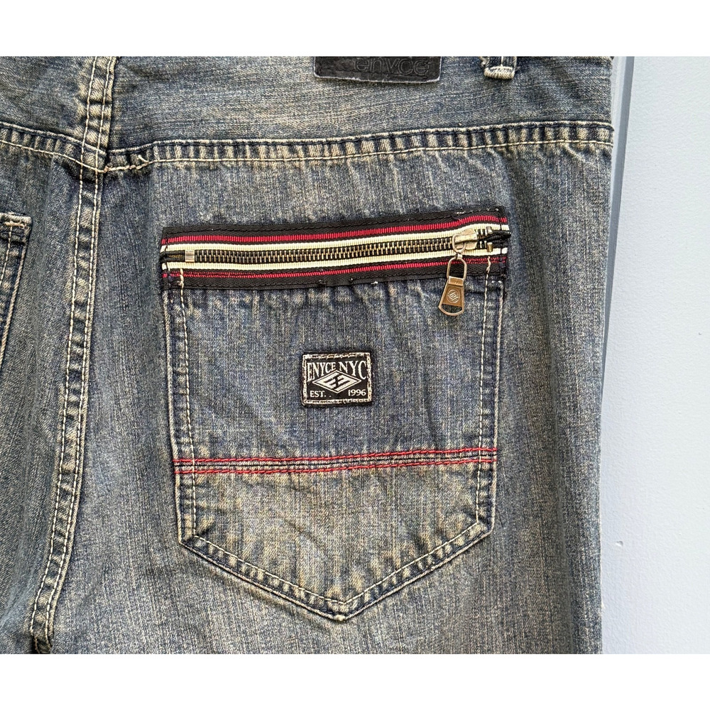 Vintage Enyce Jeans Mens Baggy Wide Leg Embroidered Zip Pocket 38x32 - Picture 8 of 10